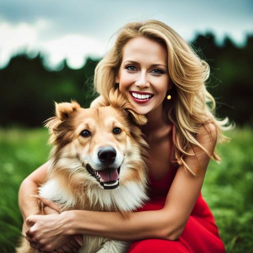 portrait of a happy mom with a dog